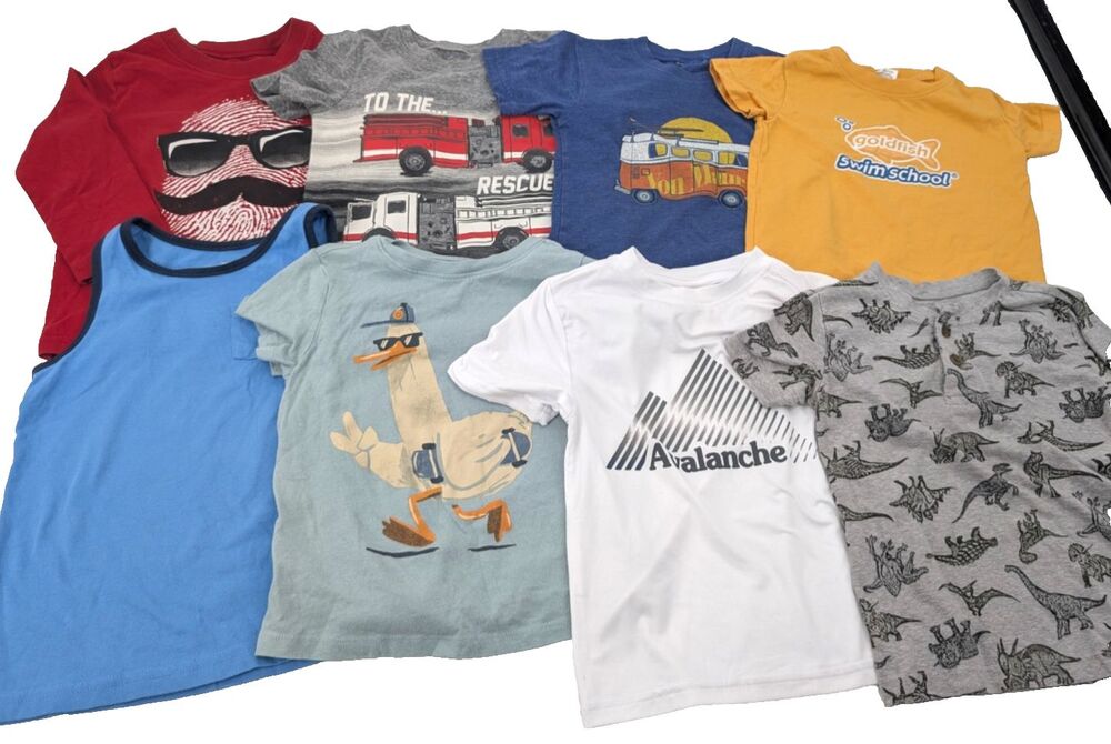 Boys Fun Graphic T-Shirt Bundle Lot of 8 Colorful Various Sleeves Size 4T